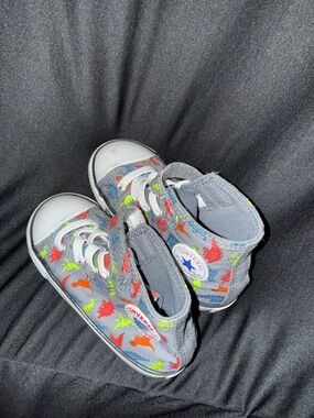 Converse Kids Gray High-Top Sneakers with Neon Dino Print